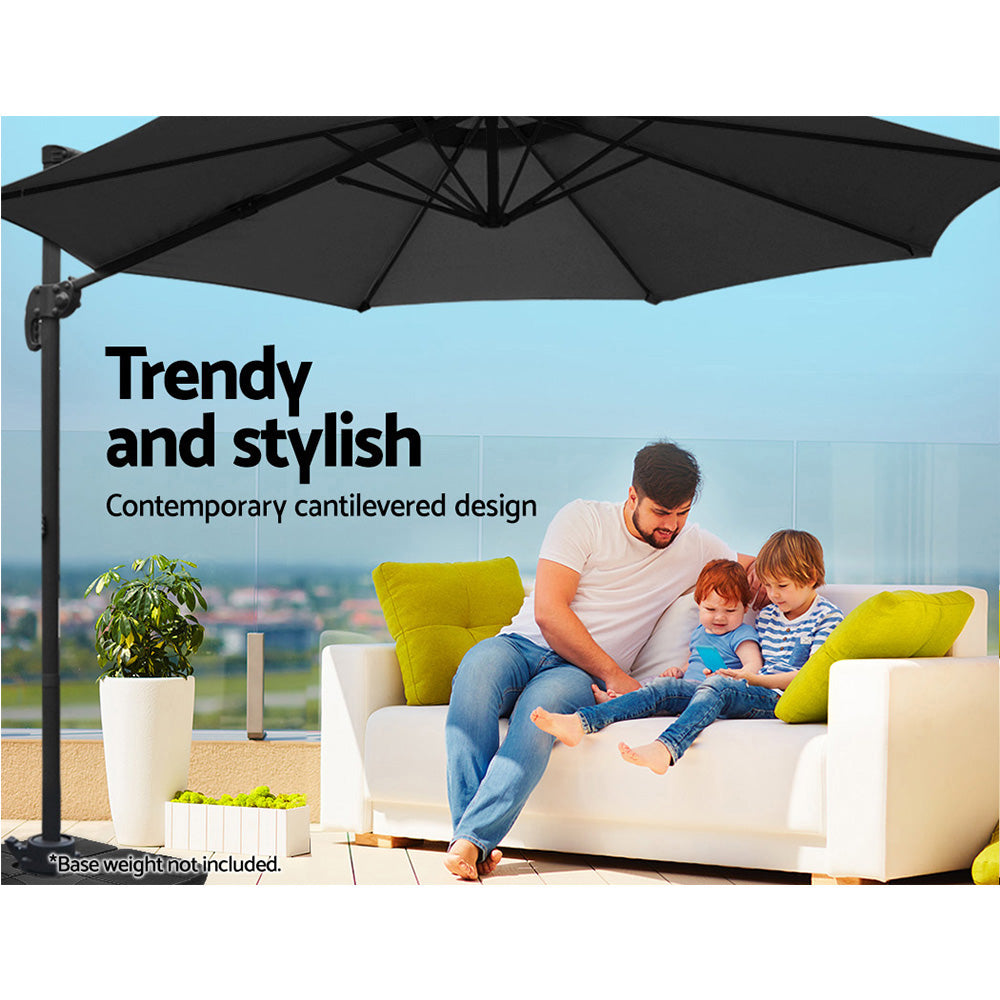 Umbrellas & Sunshades: Instahut 3m Outdoor Umbrella Cantilever 360 Degree Tilt Beach Roma Black