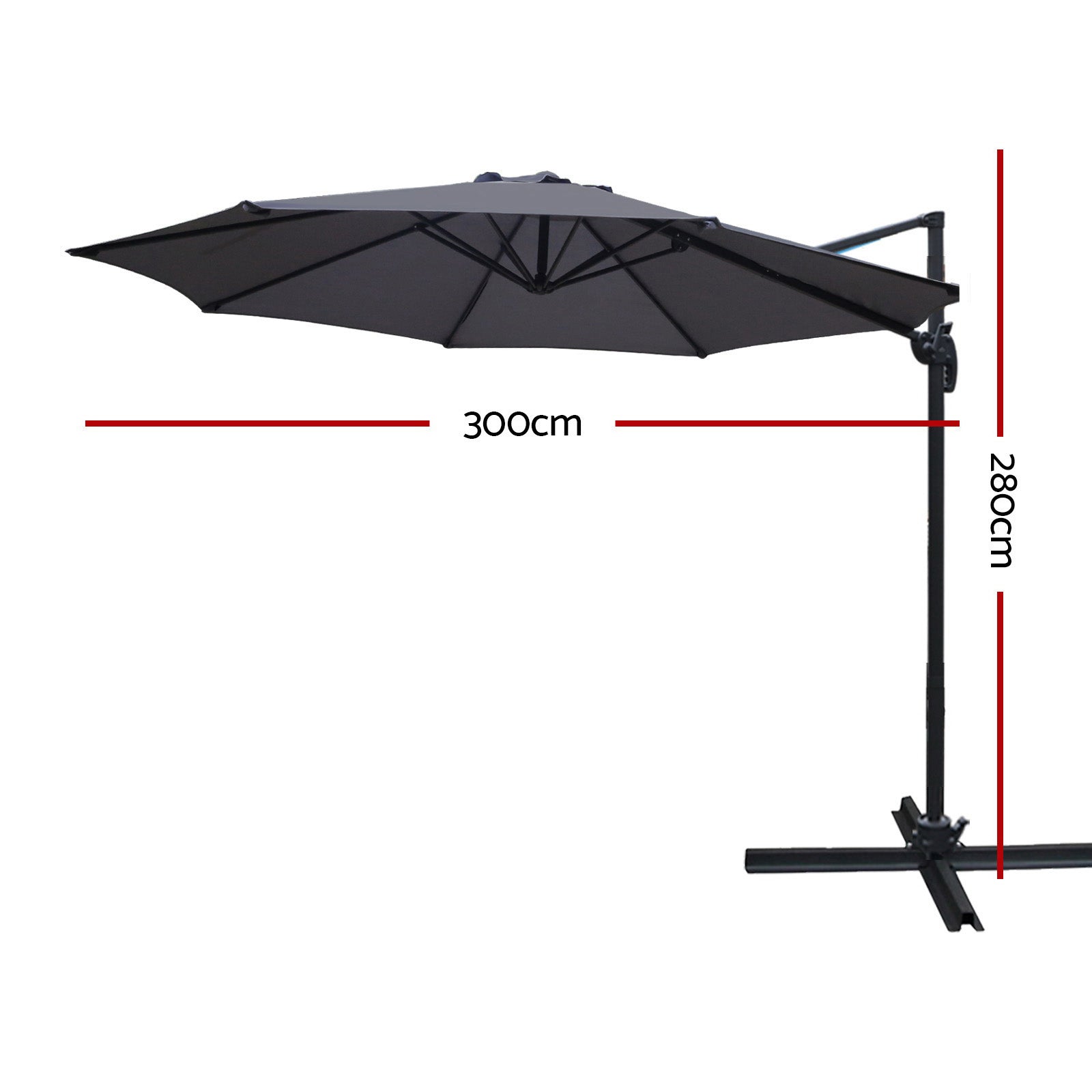 Outdoor Sofas & Lounge Sets: Instahut 3m Outdoor Umbrella Cantilever 360 Degree Tilt Beach Roma Charcoal