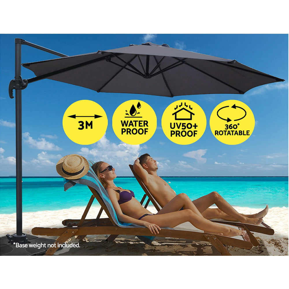 Outdoor Sofas & Lounge Sets: Instahut 3m Outdoor Umbrella Cantilever 360 Degree Tilt Beach Roma Charcoal