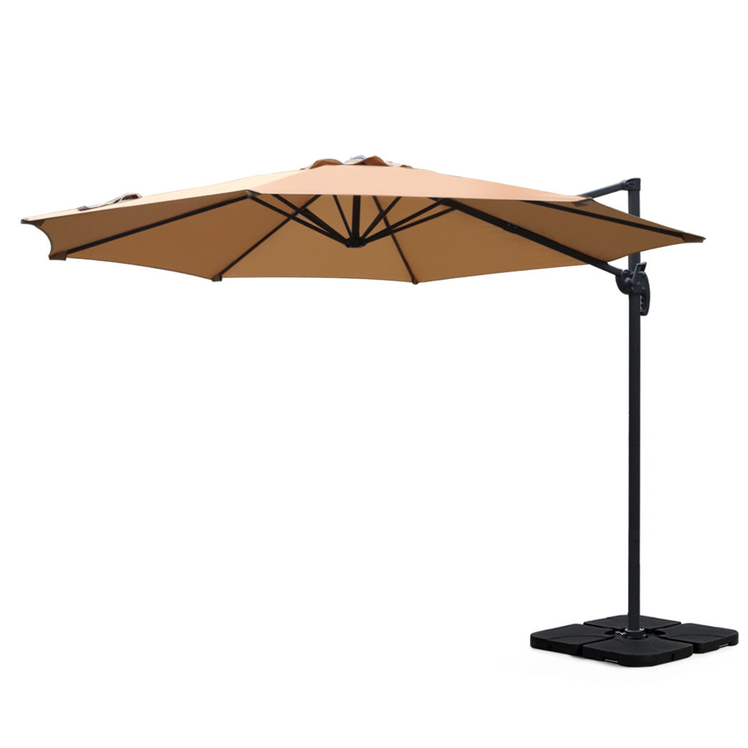 Umbrellas & Sunshades: Instahut 3m Outdoor Umbrella w/Base Cantilever Beach Roma 360 Degree Tilt Beige