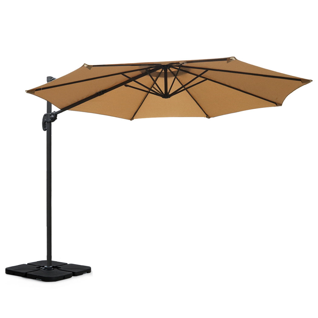 Umbrellas & Sunshades: Instahut 3m Outdoor Umbrella w/Base Cantilever Beach Roma 360 Degree Tilt Beige