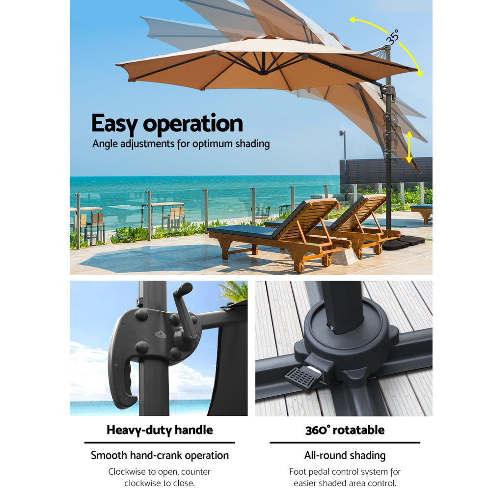 Umbrellas & Sunshades: Instahut 3m Outdoor Umbrella w/Base Cantilever Beach Roma 360 Degree Tilt Beige