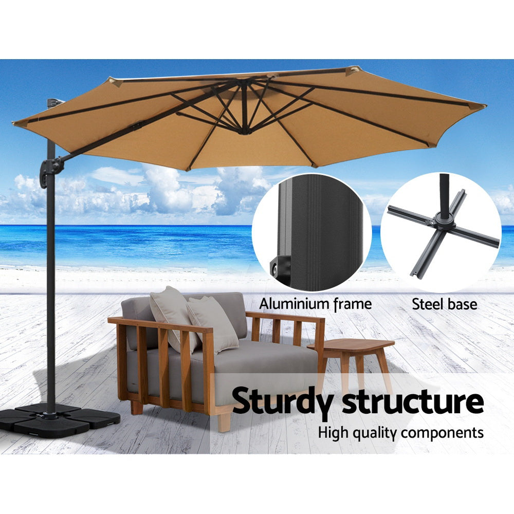 Umbrellas & Sunshades: Instahut 3m Outdoor Umbrella w/Base Cantilever Beach Roma 360 Degree Tilt Beige