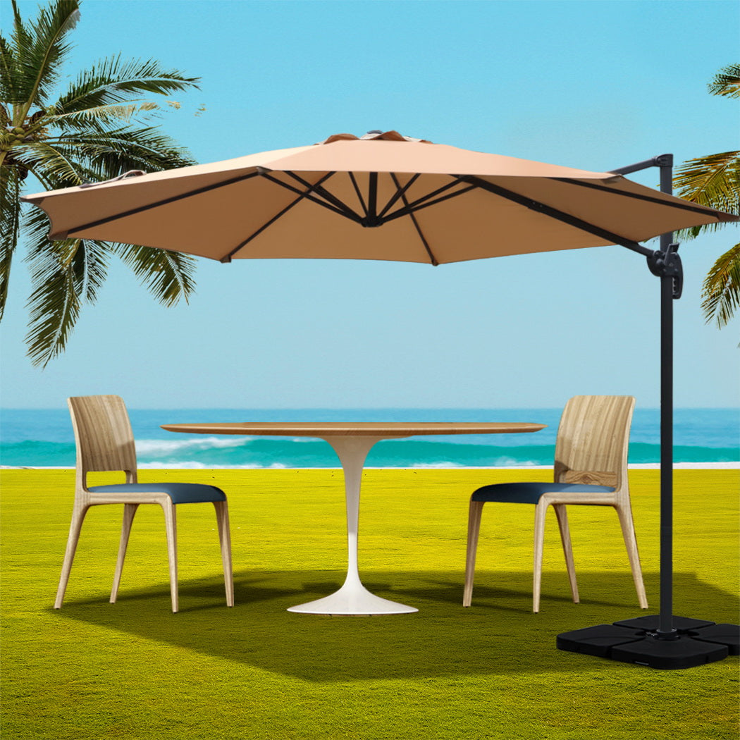 Umbrellas & Sunshades: Instahut 3m Outdoor Umbrella w/Base Cantilever Beach Roma 360 Degree Tilt Beige