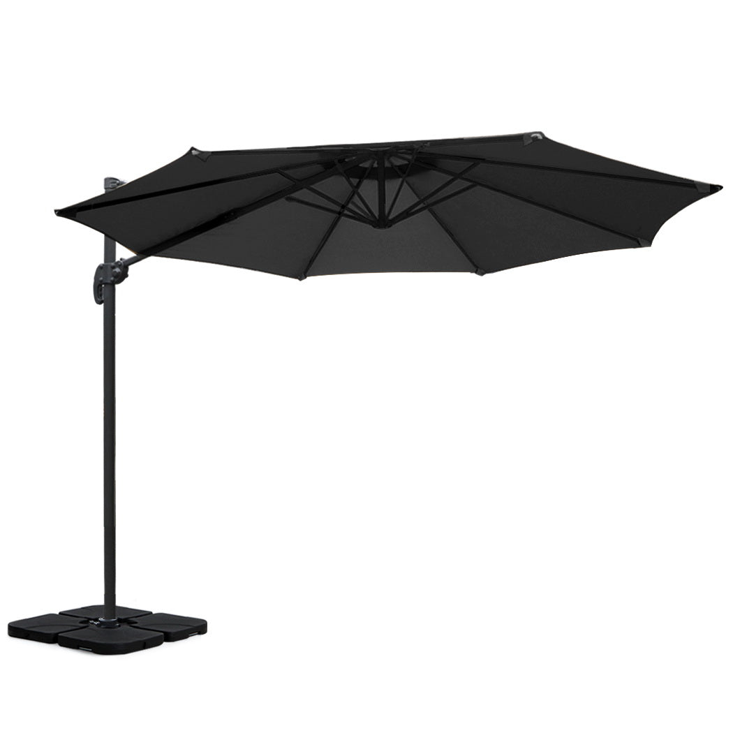 Umbrellas & Sunshades: Instahut 3m Outdoor Umbrella w/Base Cantilever Beach Roma 360 Degree Tilt Black