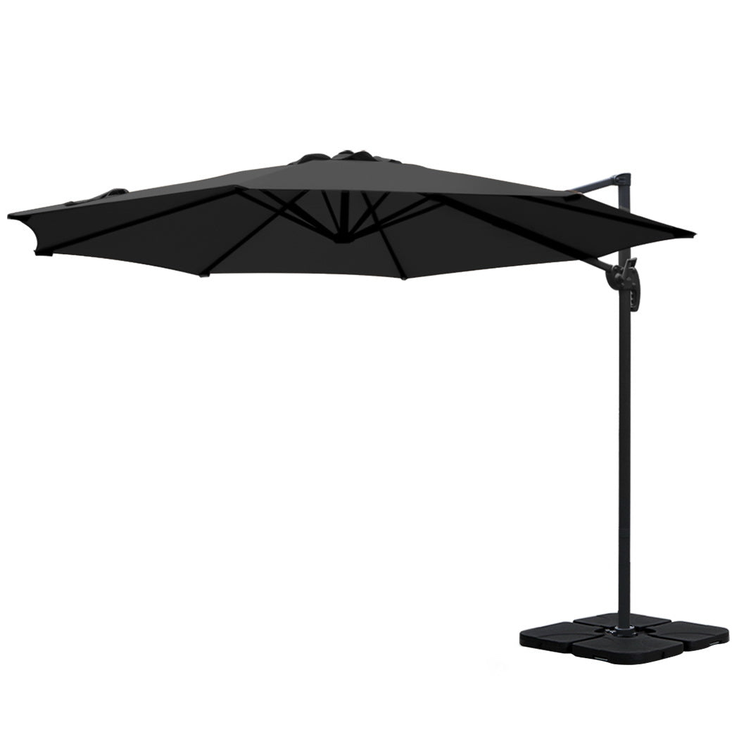 Umbrellas & Sunshades: Instahut 3m Outdoor Umbrella w/Base Cantilever Beach Roma 360 Degree Tilt Black