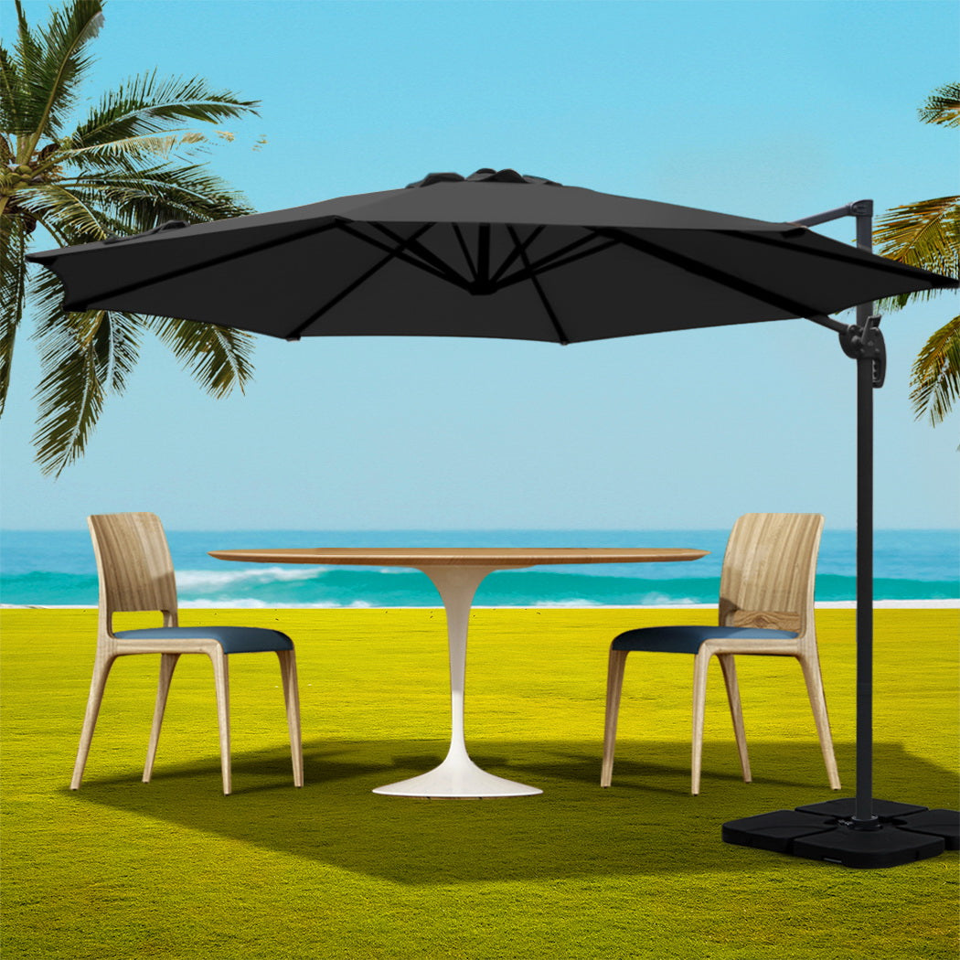 Umbrellas & Sunshades: Instahut 3m Outdoor Umbrella w/Base Cantilever Beach Roma 360 Degree Tilt Black