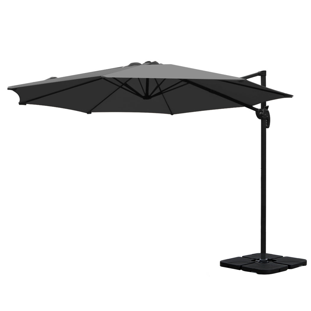 Umbrellas & Sunshades: Instahut 3m Outdoor Umbrella w/Base Cantilever Beach Roma 360 Degree Tilt Charcoal