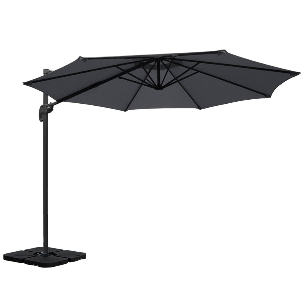 Umbrellas & Sunshades: Instahut 3m Outdoor Umbrella w/Base Cantilever Beach Roma 360 Degree Tilt Charcoal