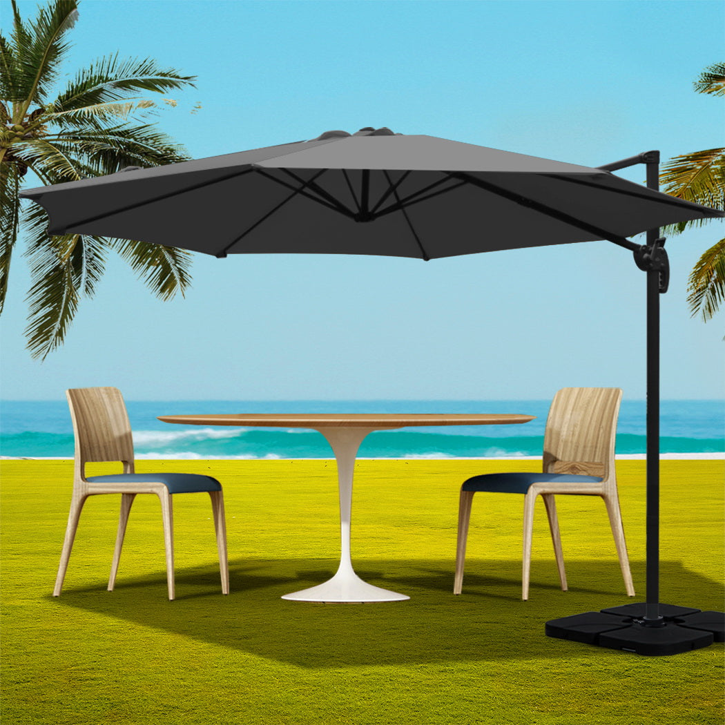 Umbrellas & Sunshades: Instahut 3m Outdoor Umbrella w/Base Cantilever Beach Roma 360 Degree Tilt Charcoal