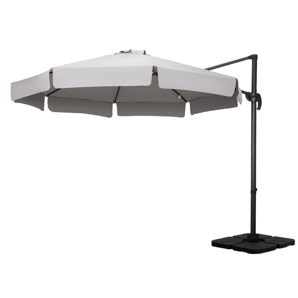 Umbrellas & Sunshades: Instahut 3m Outdoor Umbrella w/Base Cantilever Beach Roma 360 Degree Tilt Grey
