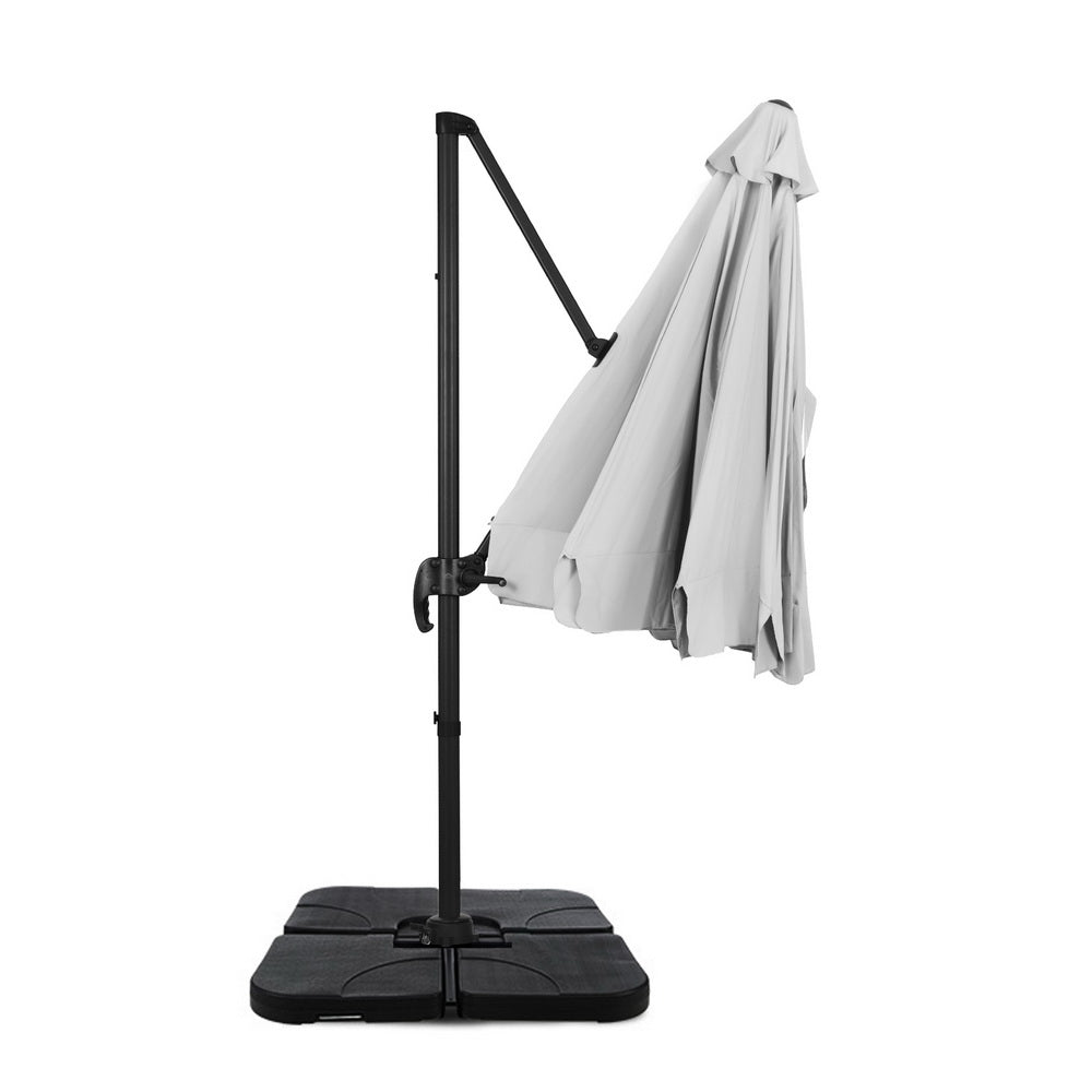 Umbrellas & Sunshades: Instahut 3m Outdoor Umbrella w/Base Cantilever Beach Roma 360 Degree Tilt Grey
