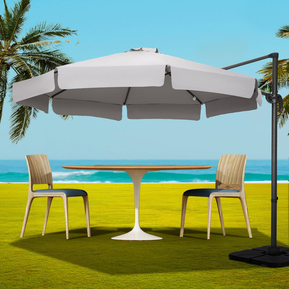 Umbrellas & Sunshades: Instahut 3m Outdoor Umbrella w/Base Cantilever Beach Roma 360 Degree Tilt Grey