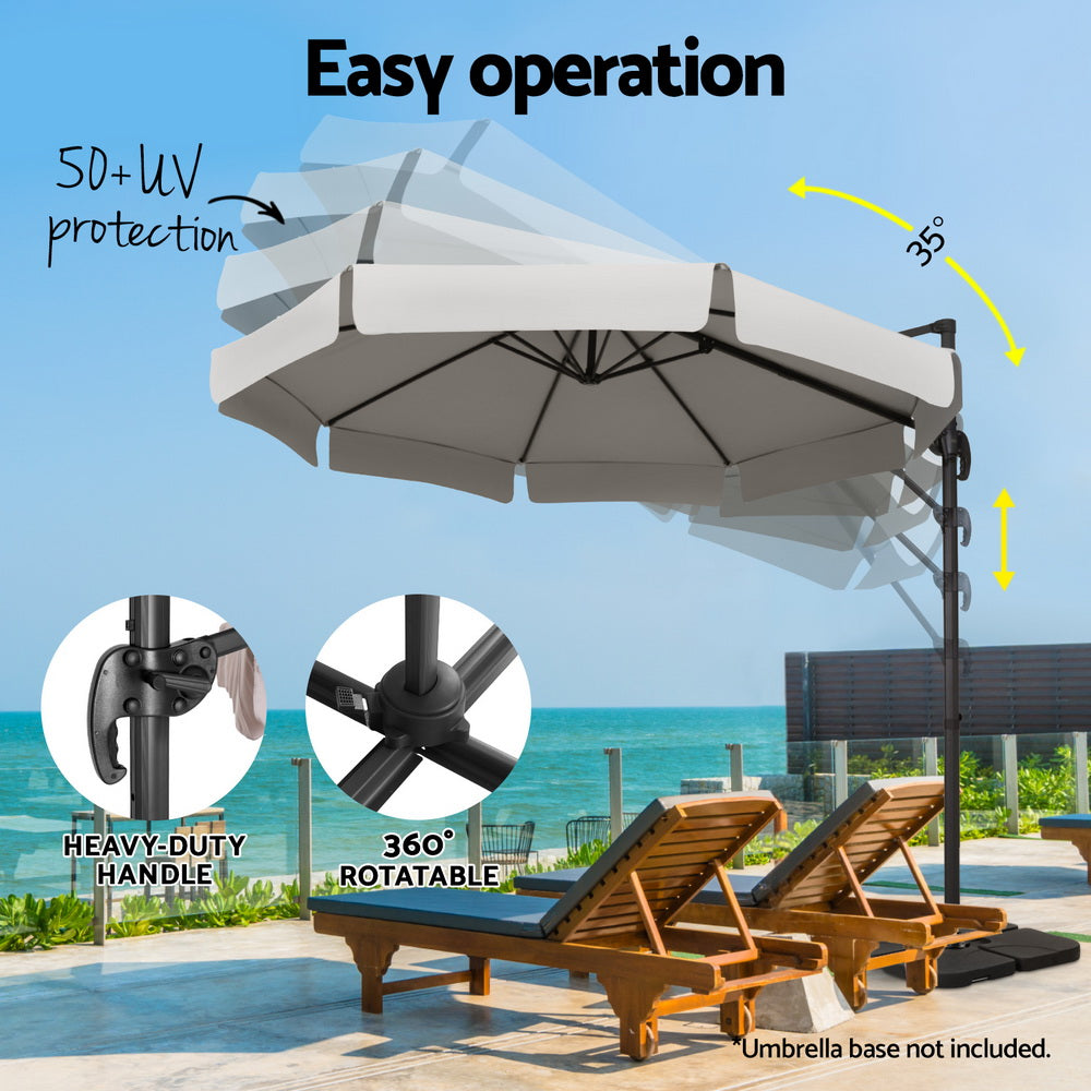 Umbrellas & Sunshades: Instahut 3m Outdoor Umbrella Cantilever 360 Degree Tilt Beach Roma Grey