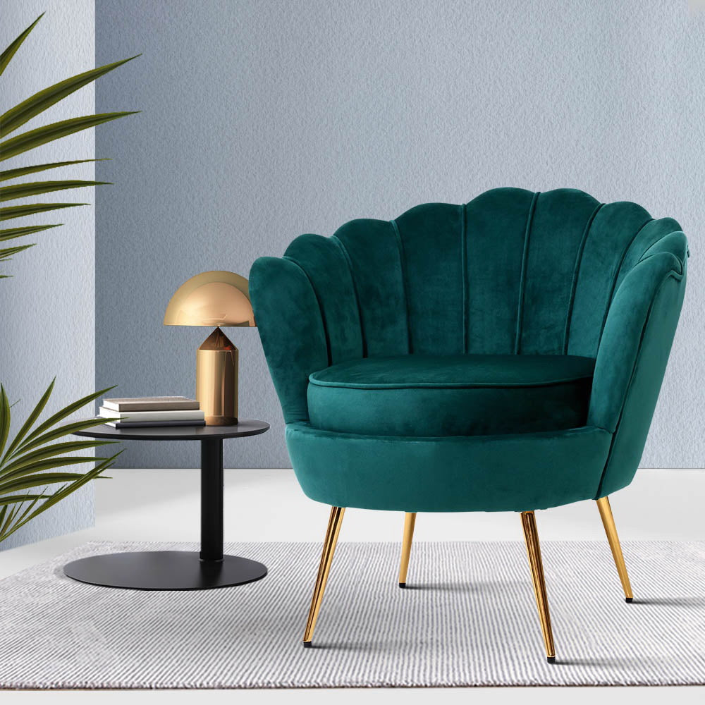 Arm Chairs & Recliners: Artiss Armchair Velvet Green Callista