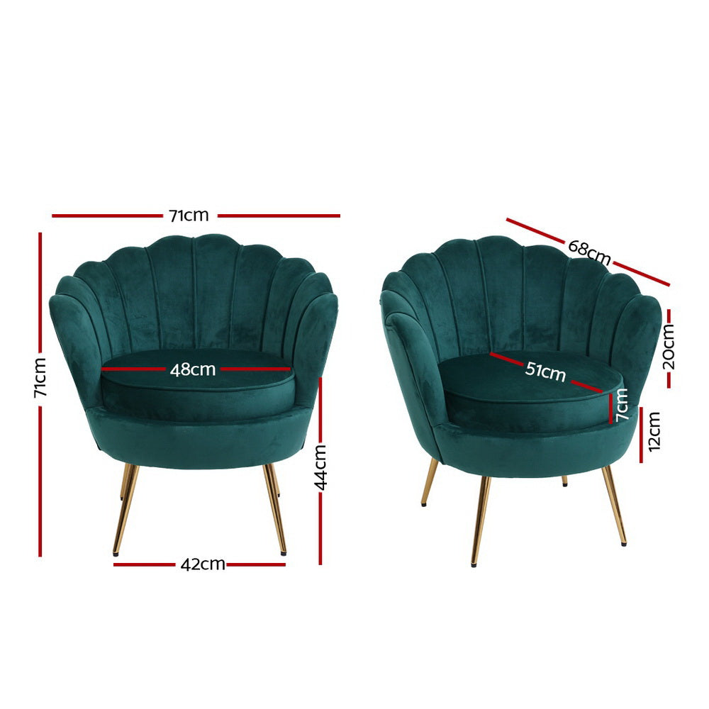 Arm Chairs & Recliners: Artiss Armchair Velvet Green Callista