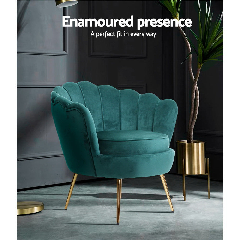 Arm Chairs & Recliners: Artiss Armchair Velvet Green Callista