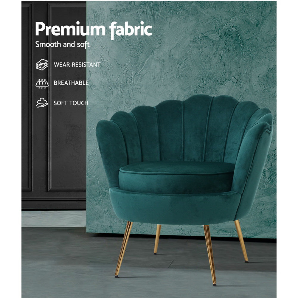 Arm Chairs & Recliners: Artiss Armchair Velvet Green Callista