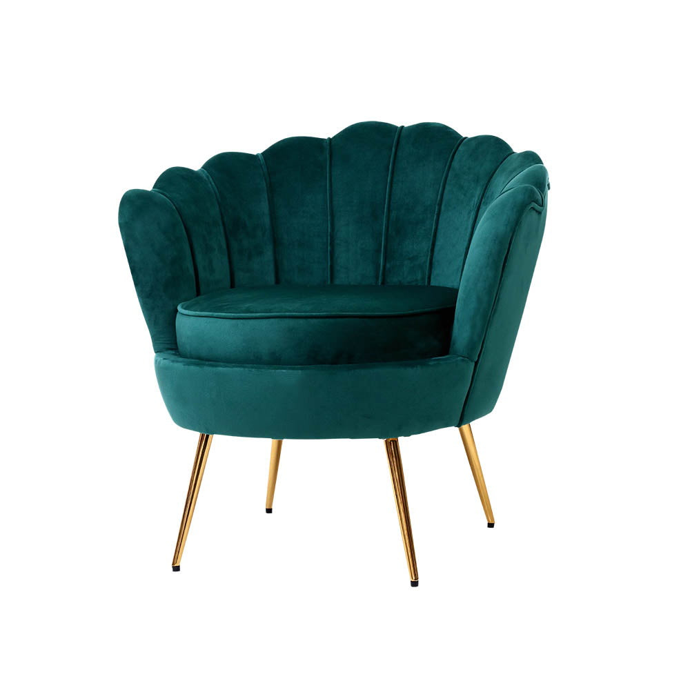 Arm Chairs & Recliners: Artiss Armchair Velvet Green Callista
