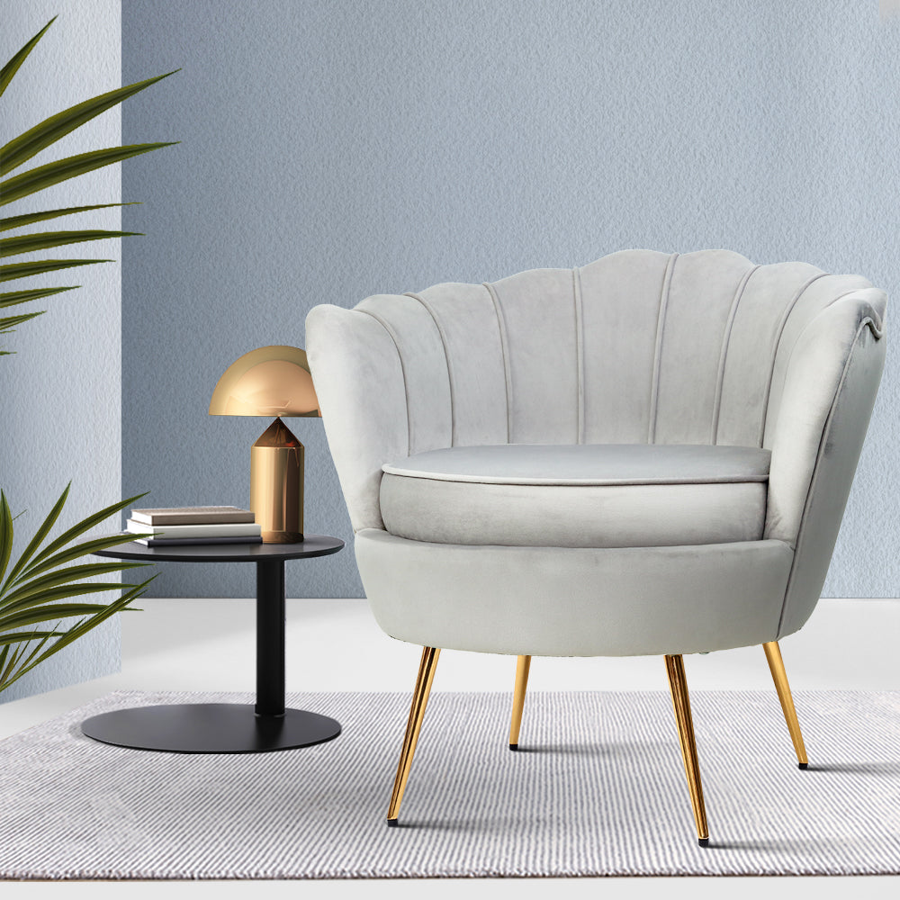 Arm Chairs & Recliners: Artiss Armchair Velvet Grey Callista