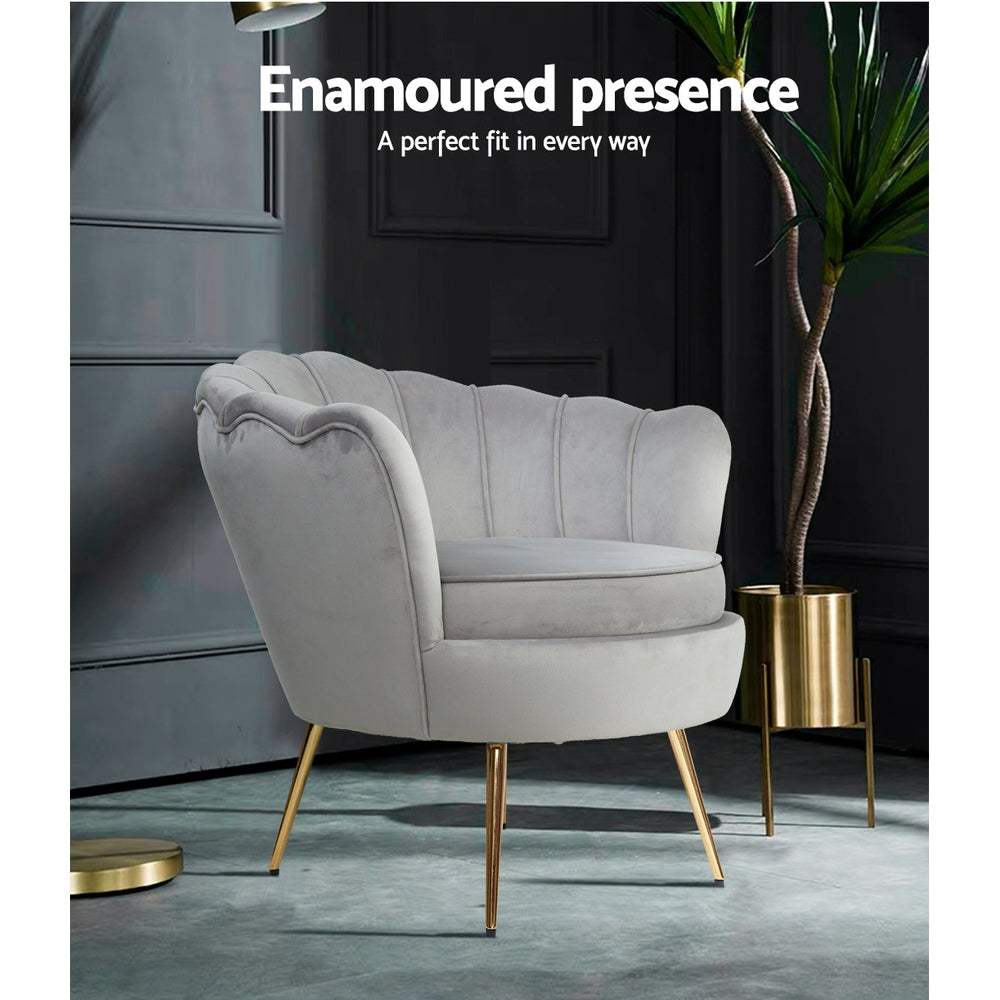 Arm Chairs & Recliners: Artiss Armchair Velvet Grey Callista