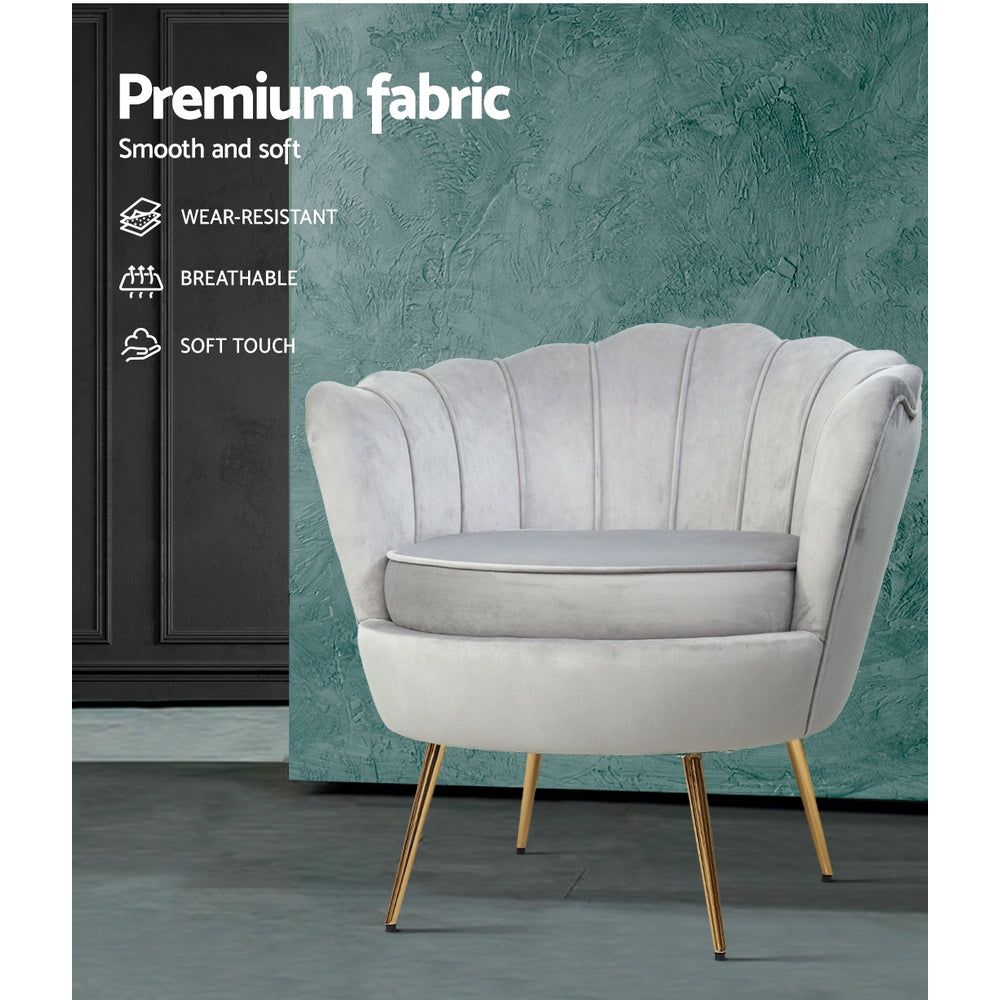Arm Chairs & Recliners: Artiss Armchair Velvet Grey Callista