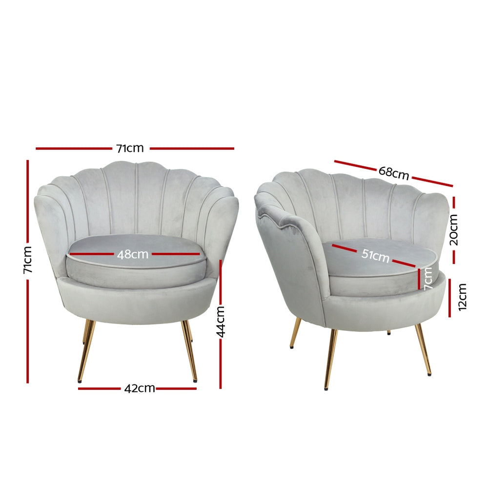 Arm Chairs & Recliners: Artiss Armchair Velvet Grey Callista