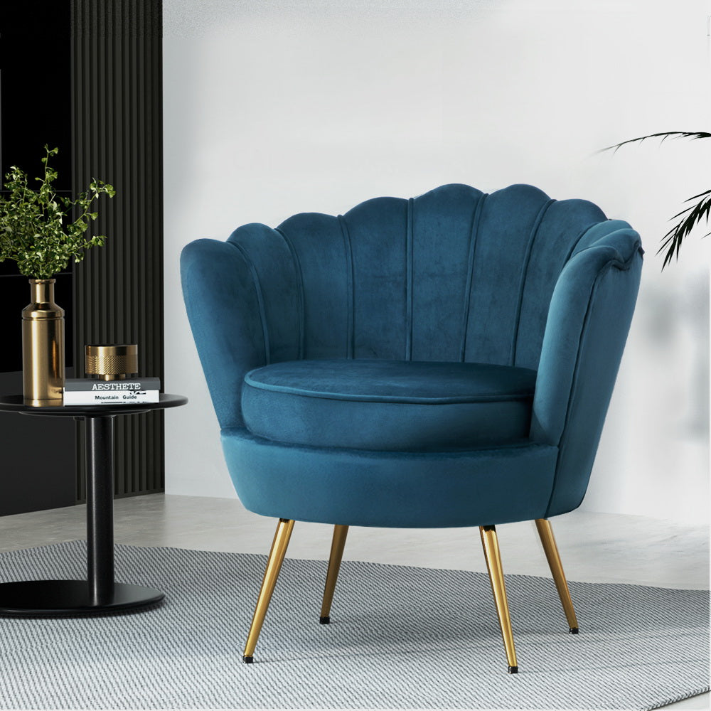 Arm Chairs & Recliners: Artiss Armchair Velvet Blue Callista