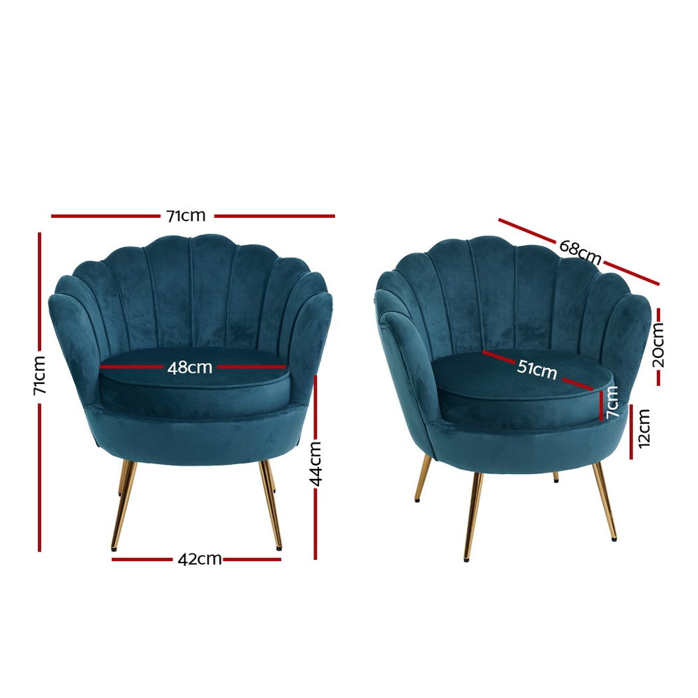 Arm Chairs & Recliners: Artiss Armchair Velvet Blue Callista