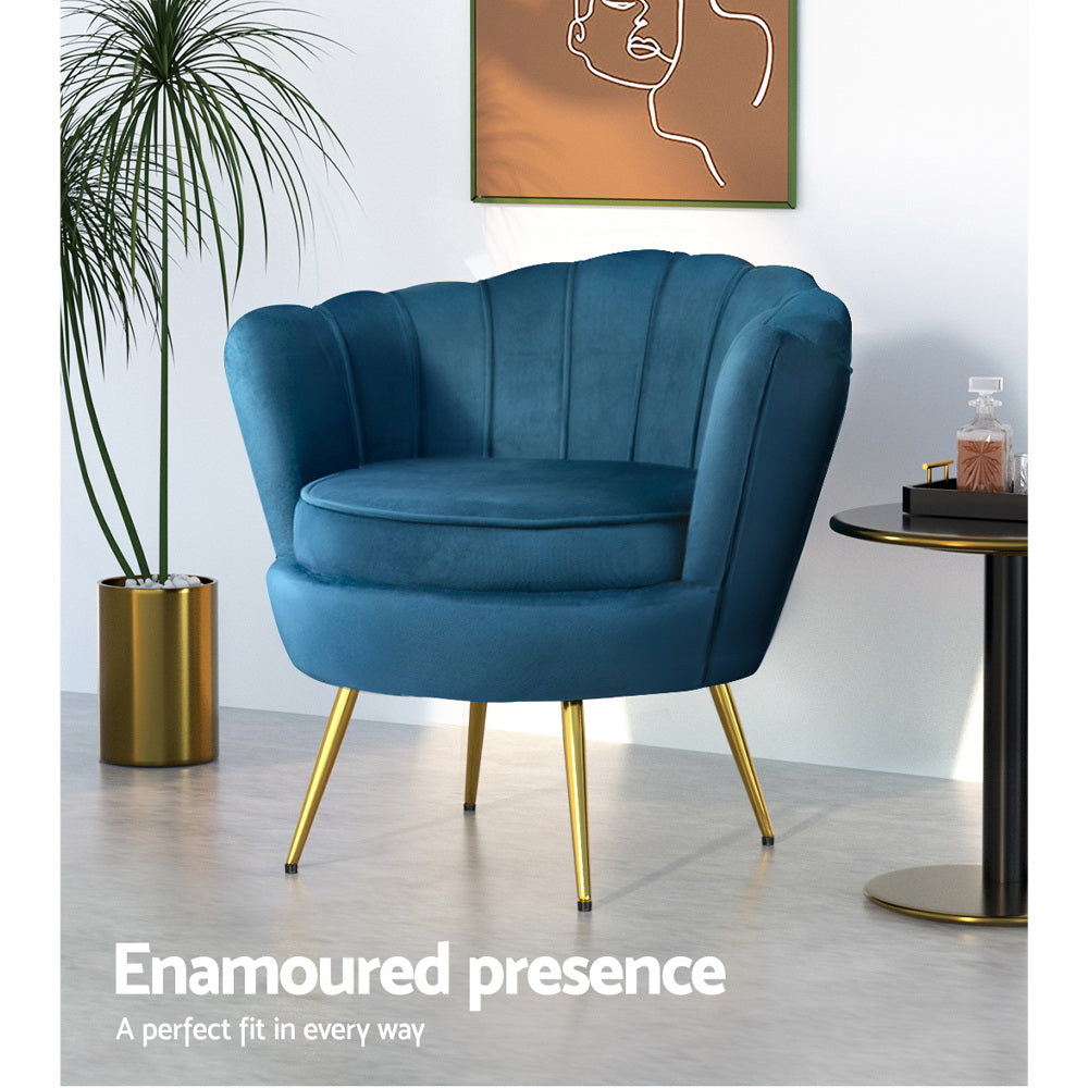 Arm Chairs & Recliners: Artiss Armchair Velvet Blue Callista