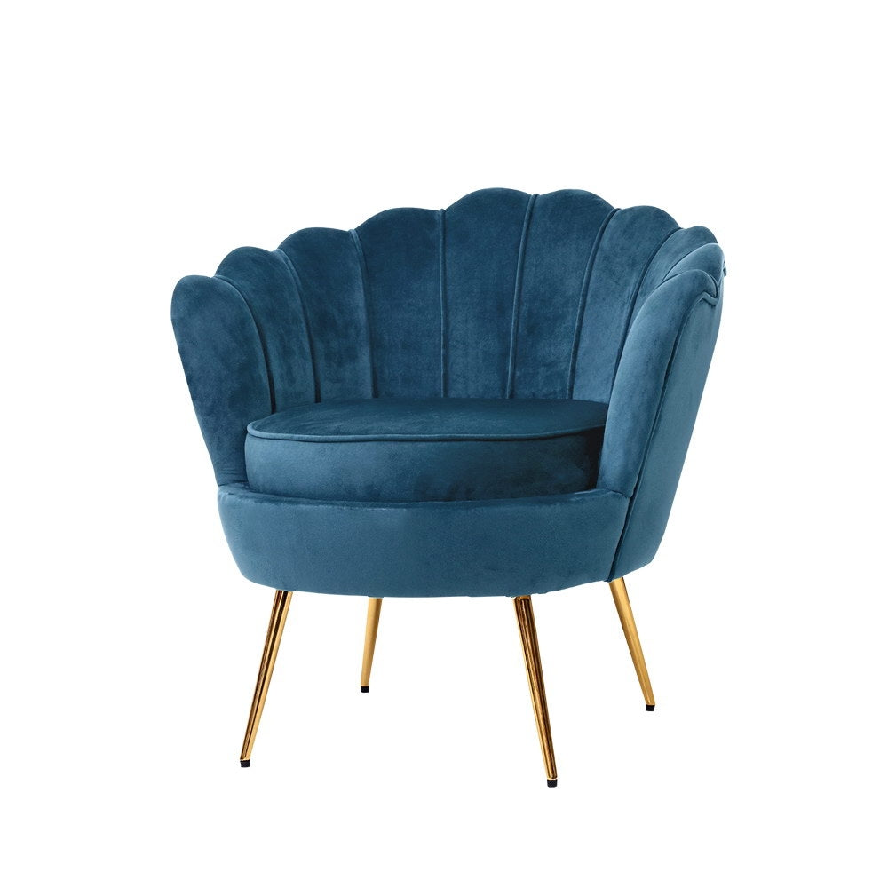 Arm Chairs & Recliners: Artiss Armchair Velvet Blue Callista