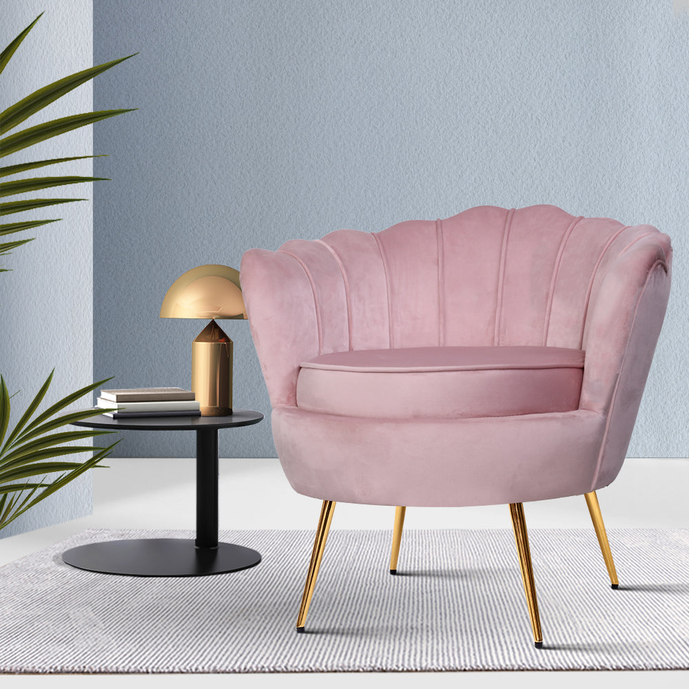 Arm Chairs & Recliners: Artiss Armchair Velvet Pink Callista