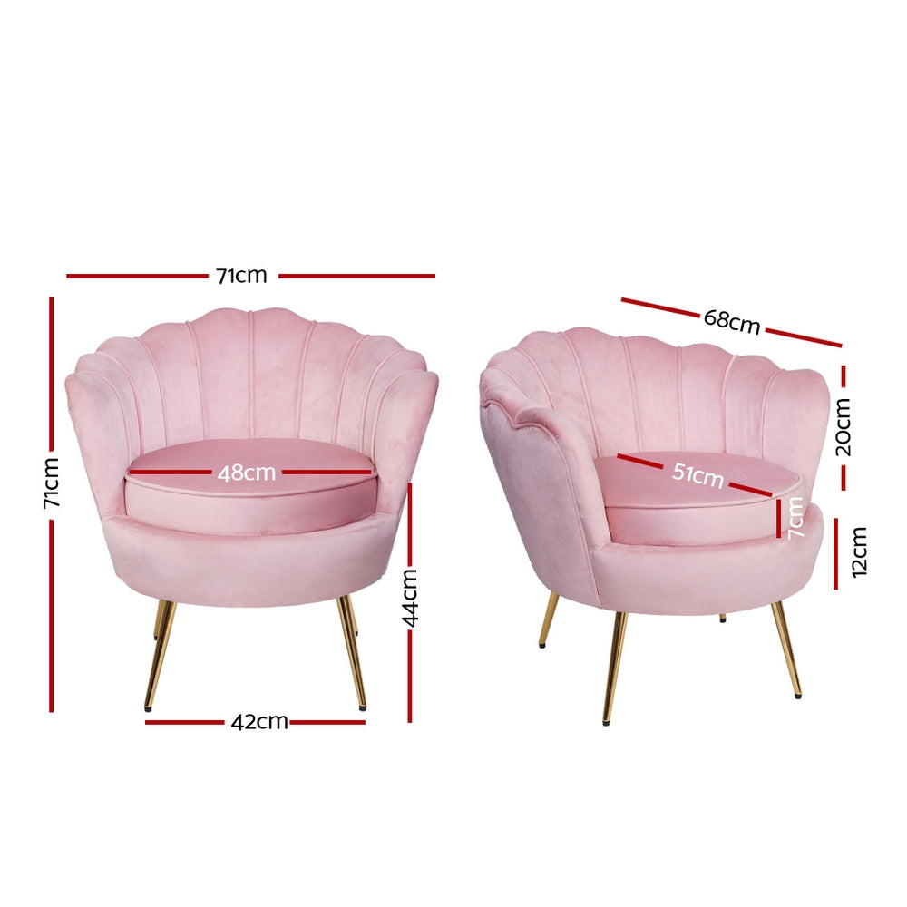 Arm Chairs & Recliners: Artiss Armchair Velvet Pink Callista