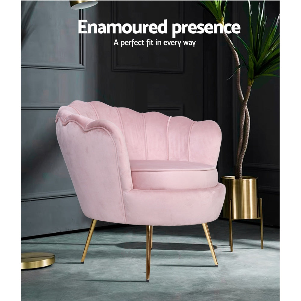 Arm Chairs & Recliners: Artiss Armchair Velvet Pink Callista
