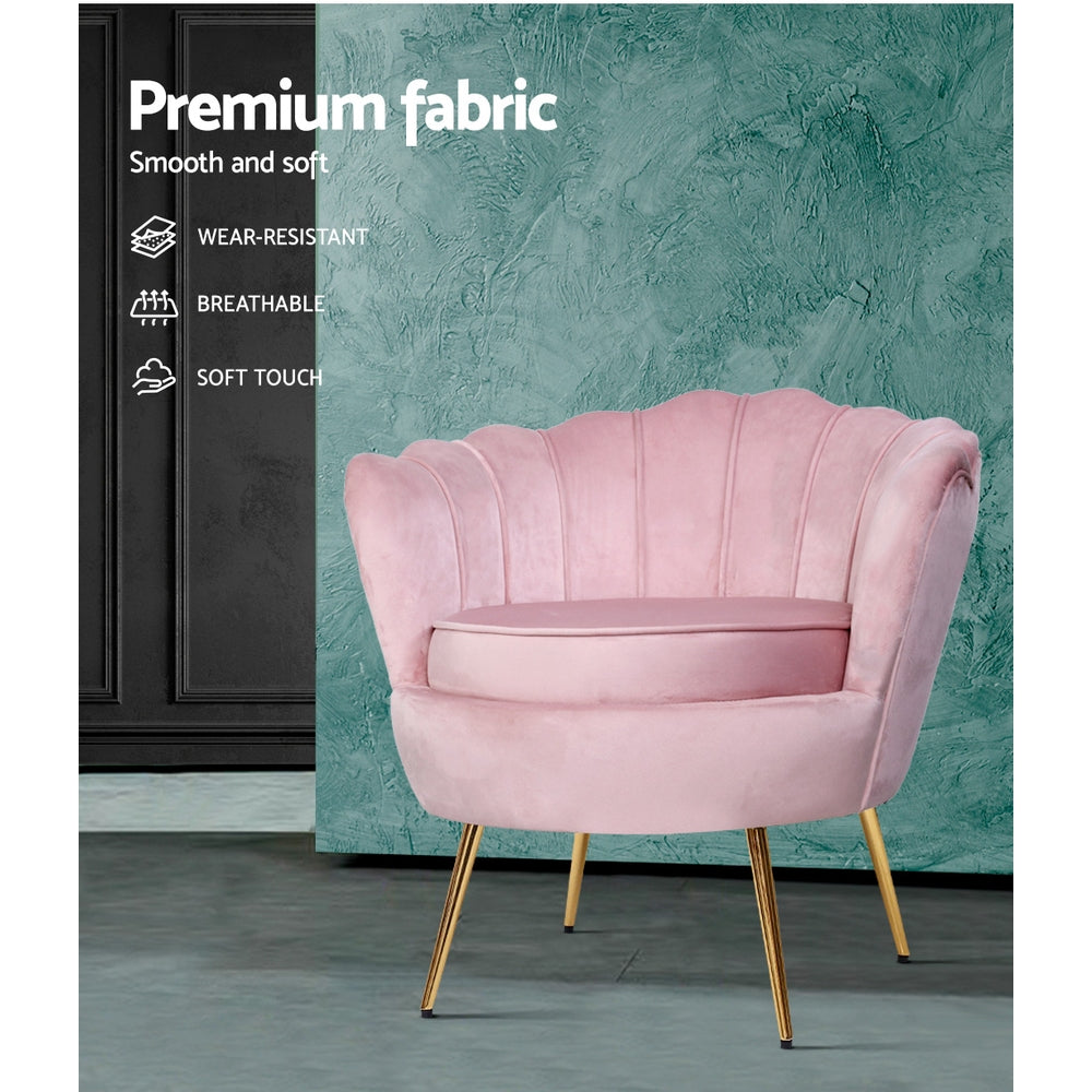 Arm Chairs & Recliners: Artiss Armchair Velvet Pink Callista