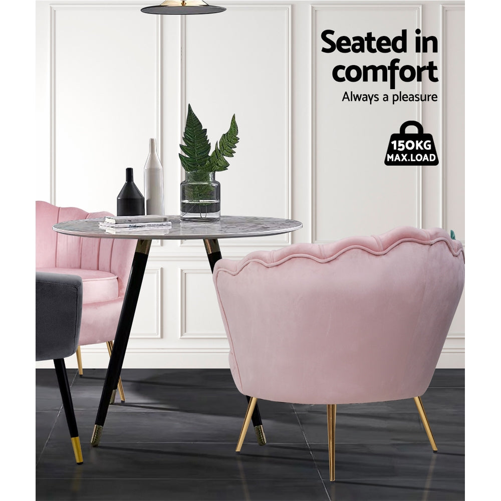Arm Chairs & Recliners: Artiss Armchair Velvet Pink Callista