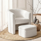 Arm Chairs & Recliners: Artiss Armchair Accent Chair w/Ottoman Lounge Footrest Storage Boucle White