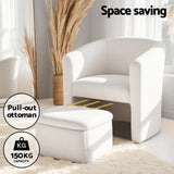 Arm Chairs & Recliners: Artiss Armchair Accent Chair w/Ottoman Lounge Footrest Storage Boucle White