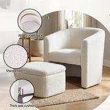 Arm Chairs & Recliners: Artiss Armchair Accent Chair w/Ottoman Lounge Footrest Storage Boucle White
