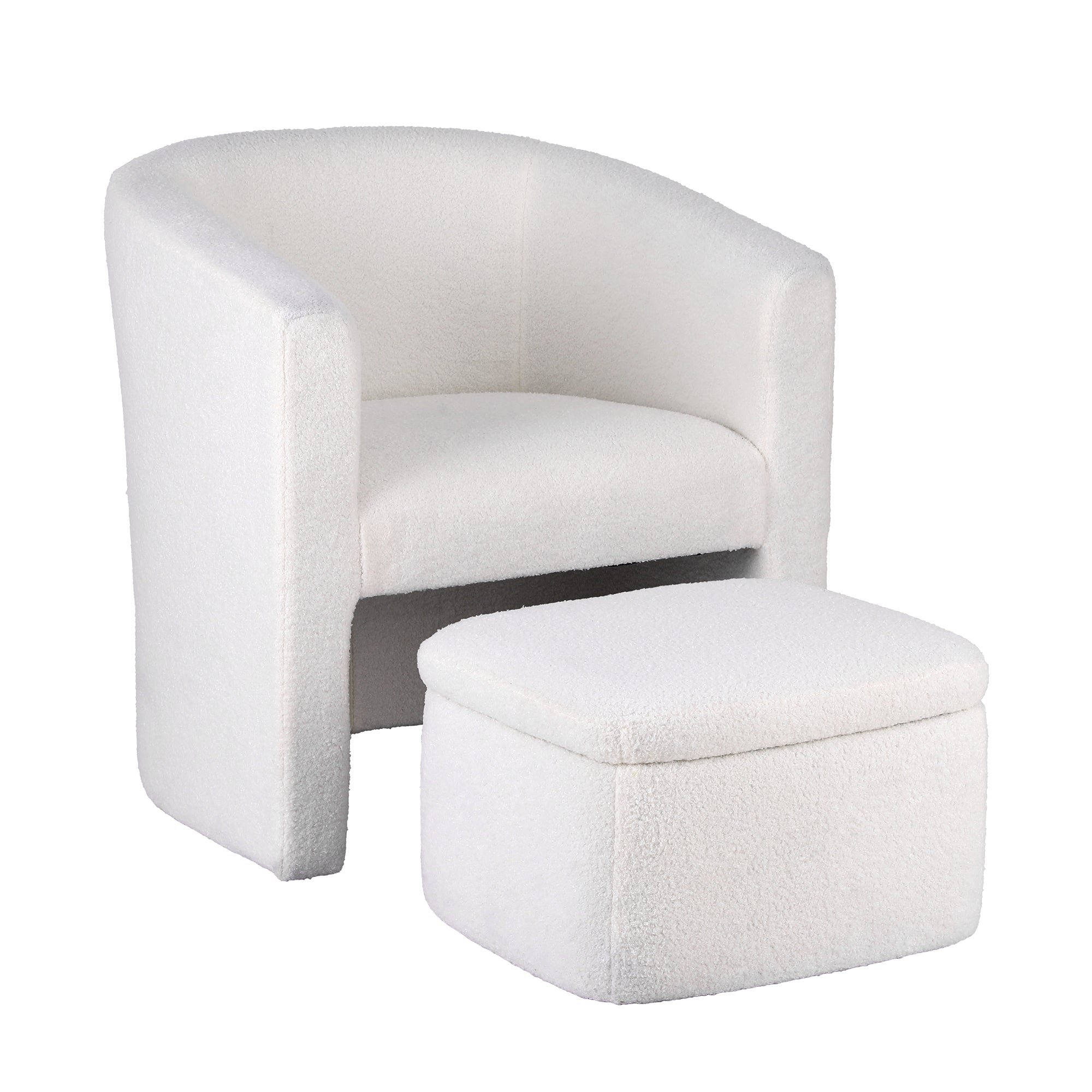 Arm Chairs & Recliners: Artiss Armchair Accent Chair w/Ottoman Lounge Footrest Storage Boucle White