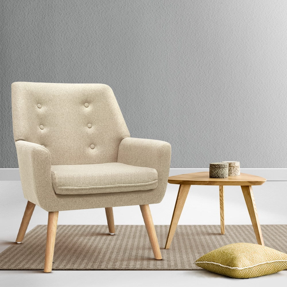 Arm Chairs & Recliners: Artiss Armchair Linen Fabric Anne Beige