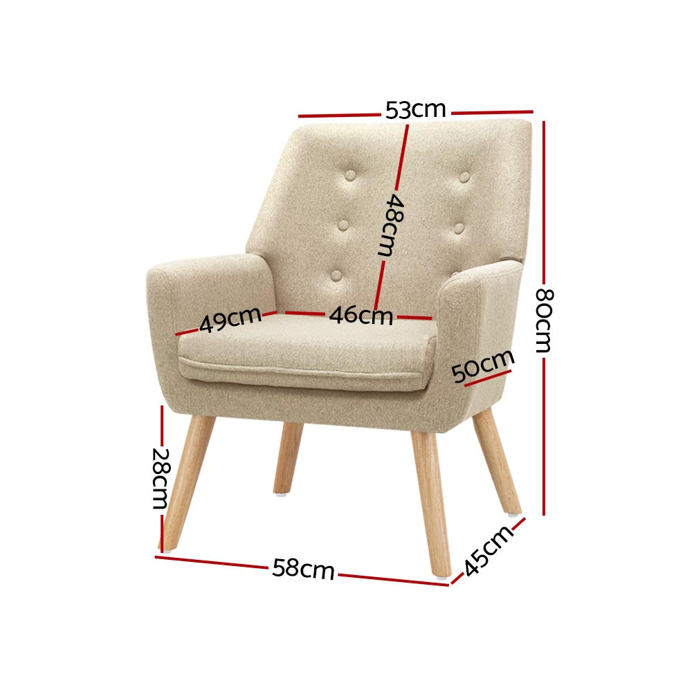 Arm Chairs & Recliners: Artiss Armchair Linen Fabric Anne Beige