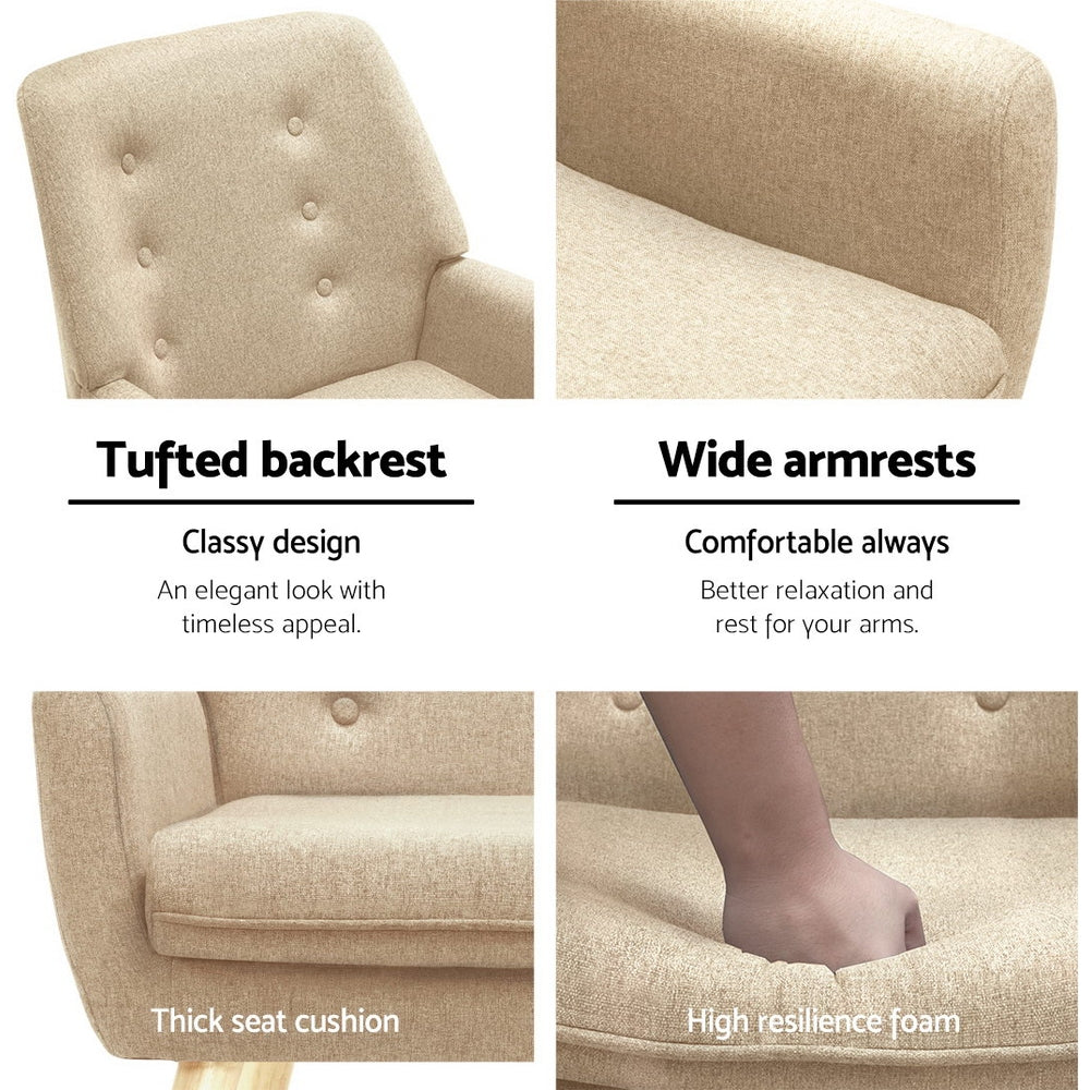 Arm Chairs & Recliners: Artiss Armchair Linen Fabric Anne Beige