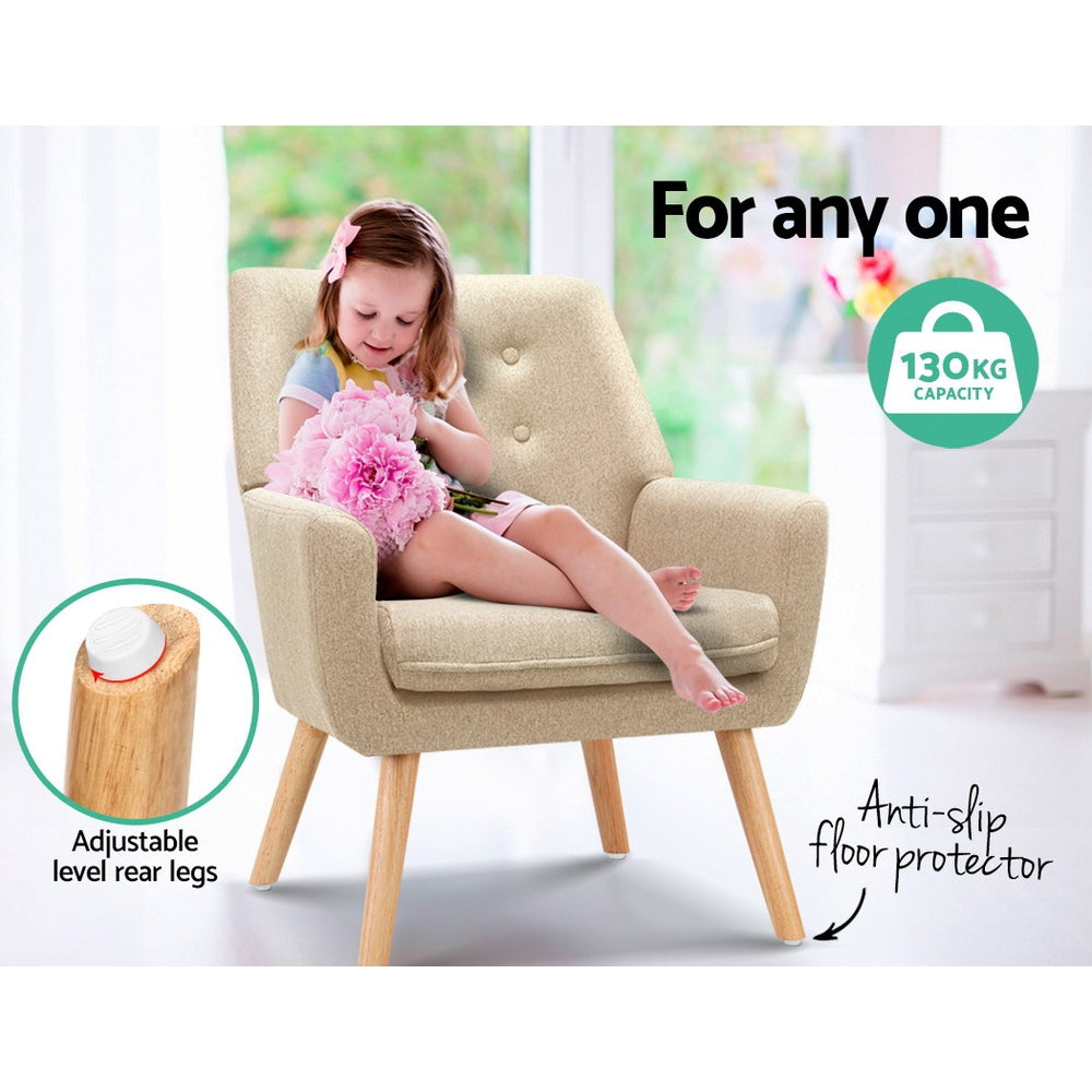 Arm Chairs & Recliners: Artiss Armchair Linen Fabric Anne Beige