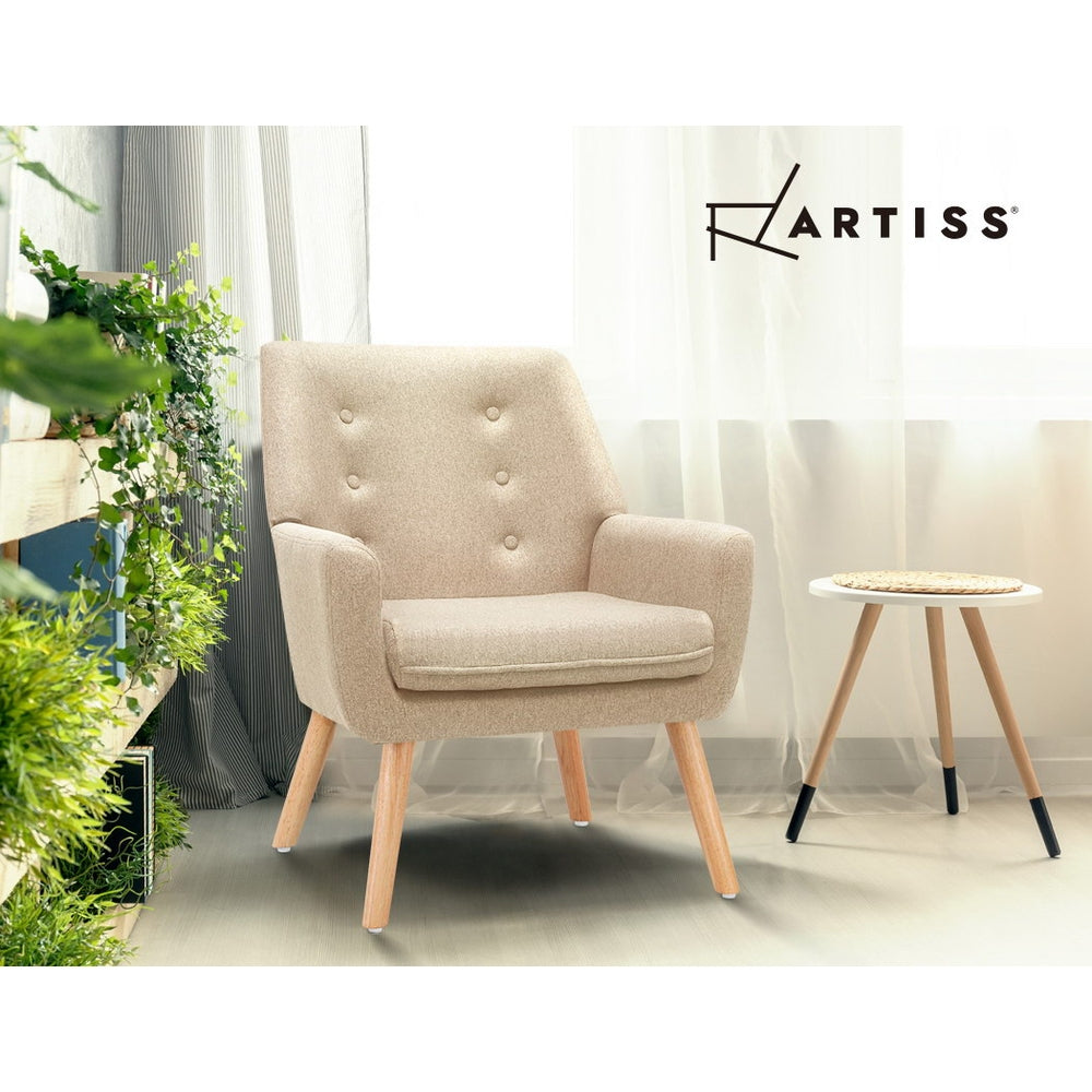 Arm Chairs & Recliners: Artiss Armchair Linen Fabric Anne Beige