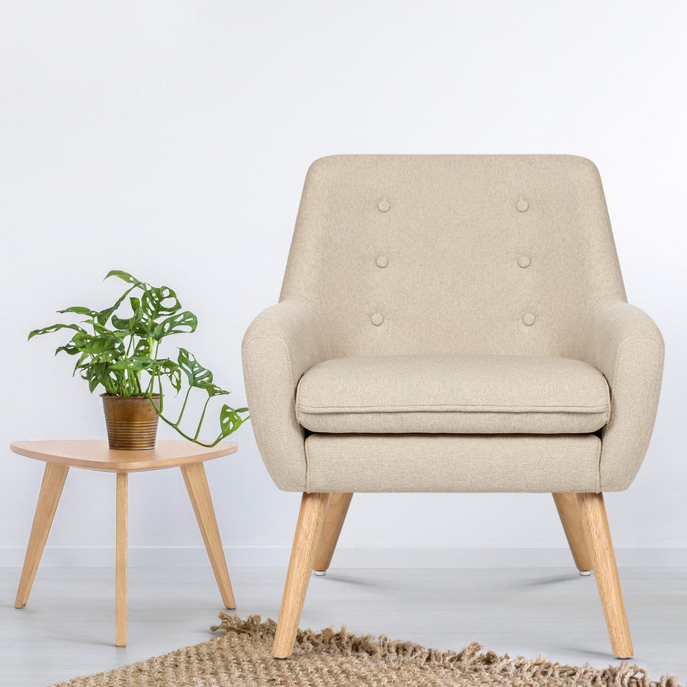 Arm Chairs & Recliners: Artiss Armchair Linen Fabric Anne Beige