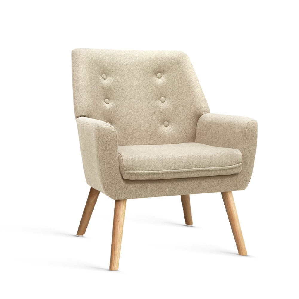 Arm Chairs & Recliners: Artiss Armchair Linen Fabric Anne Beige