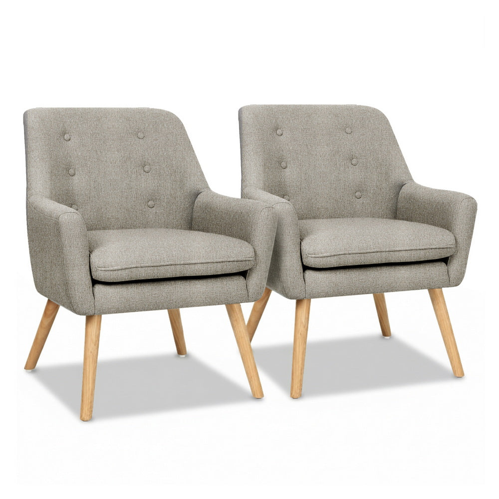Arm Chairs & Recliners: Artiss 2X Armchair Lounge Chair Accent Tub Chair Beige ANNE