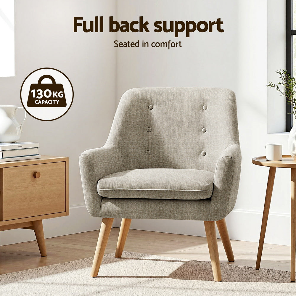 Arm Chairs & Recliners: Artiss 2X Armchair Lounge Chair Accent Tub Chair Beige ANNE