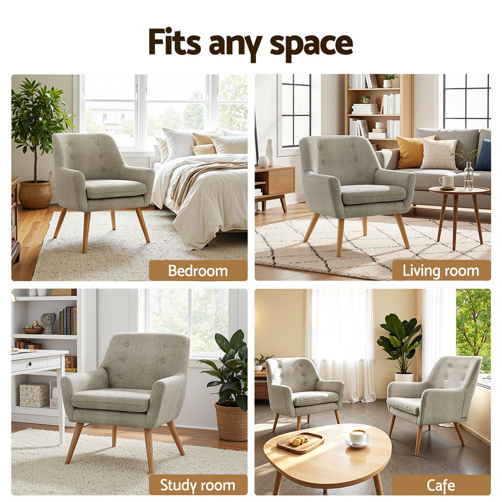 Arm Chairs & Recliners: Artiss 2X Armchair Lounge Chair Accent Tub Chair Beige ANNE